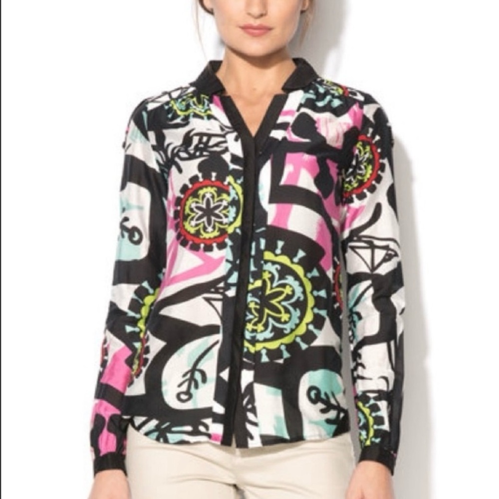 NWT $114 DESIGUAL by CHRISTIAN LACROIX Multicolor Blouse with Silk